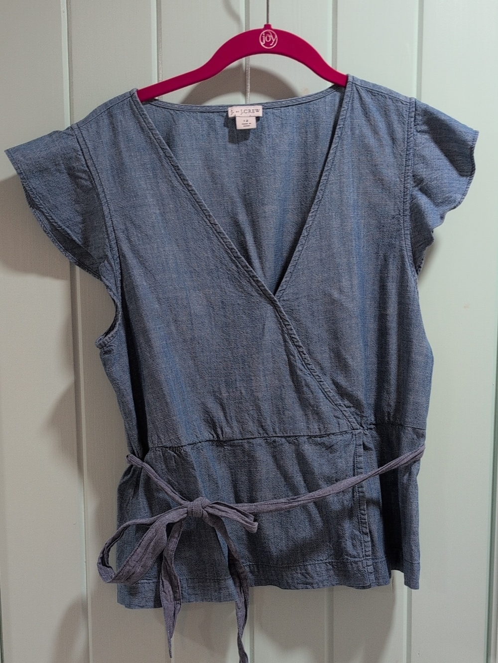 J. Crew Light Blue Chambray Wrap Top with Self-Tie Waist Size 12